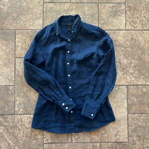 J.Crew Perfect Shirt Navy Linen Size 0